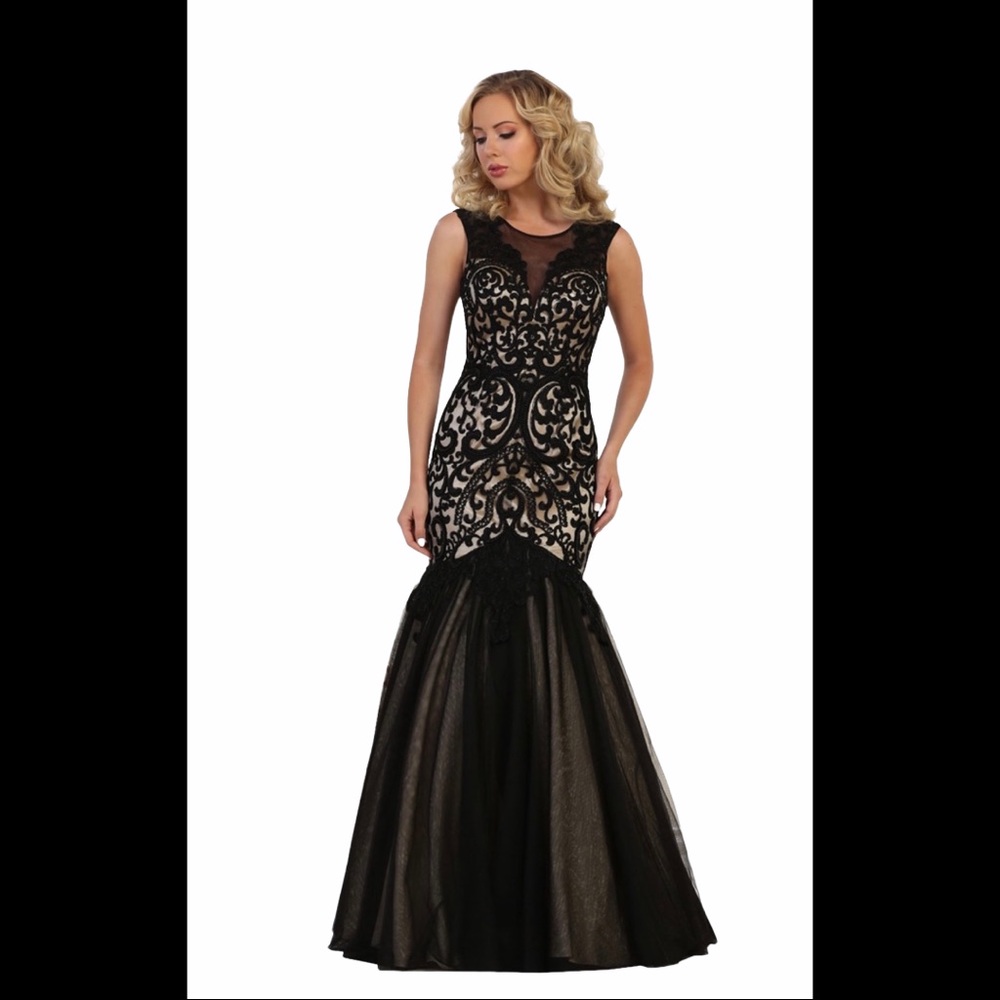 May Queen Black and Gold Prom Dress